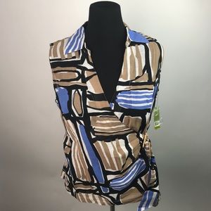 Nic + Zoe Tribal Wrap Blouse Silk Linen L AO32